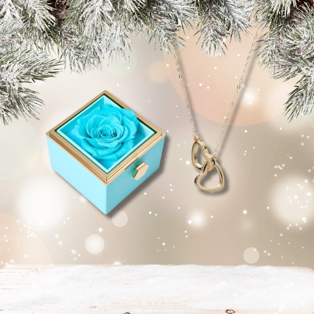 Czuły Prezent - Pudełko z wieczną różą i spersonalizowany naszyjnik