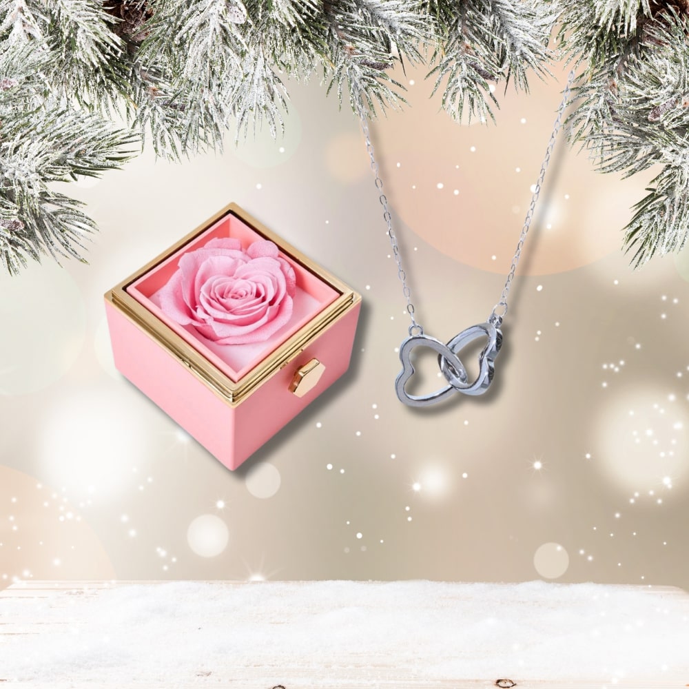 Czuły Prezent - Pudełko z wieczną różą i spersonalizowany naszyjnik