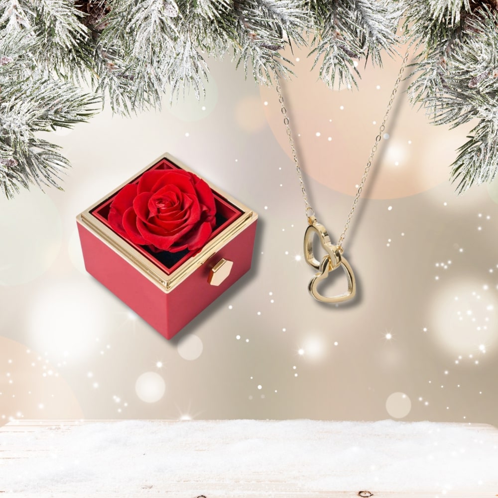 Czuły Prezent - Pudełko z wieczną różą i spersonalizowany naszyjnik