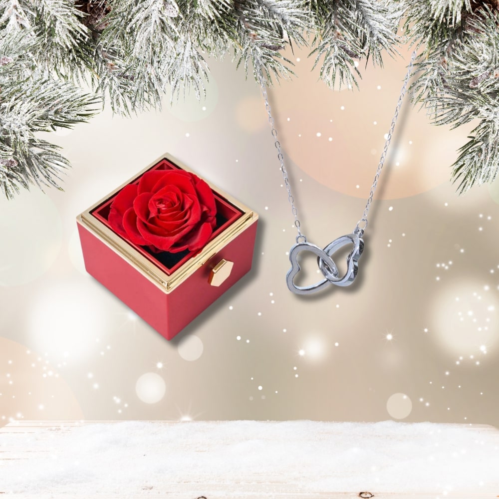 Czuły Prezent - Pudełko z wieczną różą i spersonalizowany naszyjnik