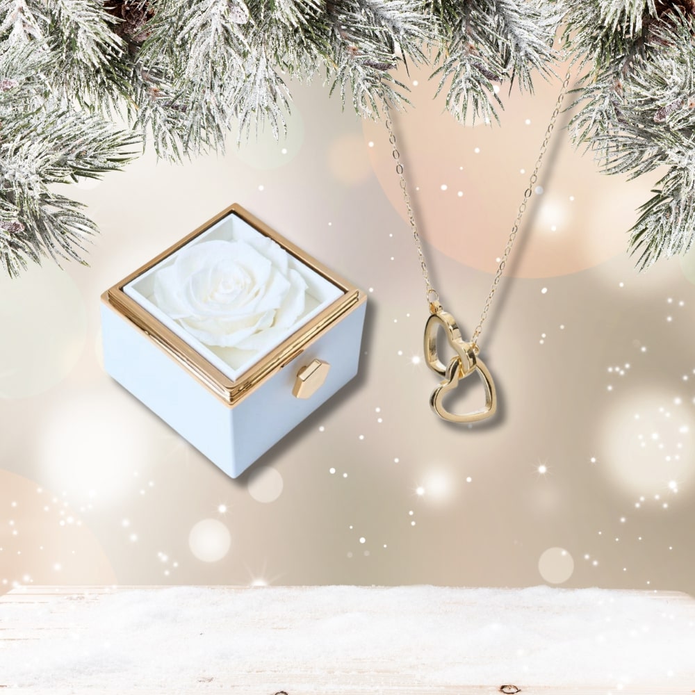 Czuły Prezent - Pudełko z wieczną różą i spersonalizowany naszyjnik