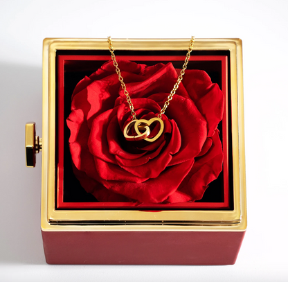 Czuły Prezent - Pudełko z wieczną różą i spersonalizowany naszyjnik